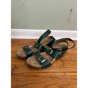 Dansko Lou Sandals Wedge Heel Strappy Leather Green Summer Buckle Women Size 40